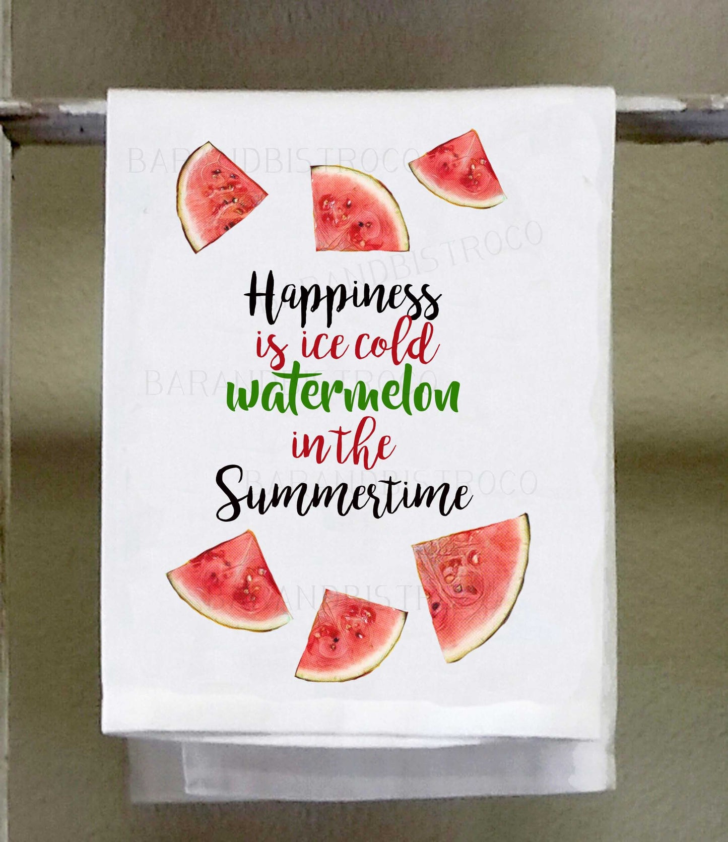 Summer Dish Towel, Happiness is ice cold watermelon in the summertime