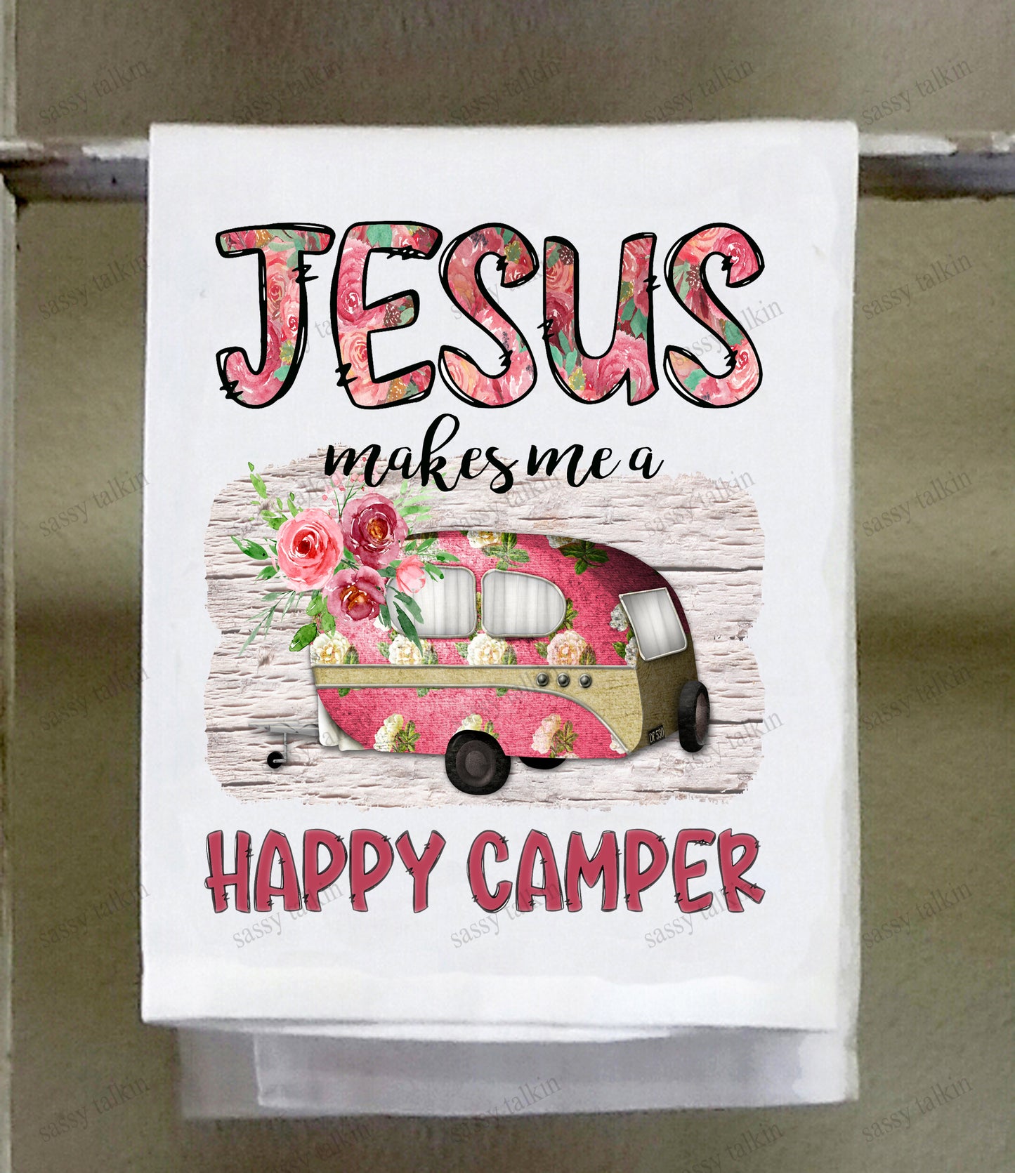 Camper Dish Towel, Jesus makes me a happy camper