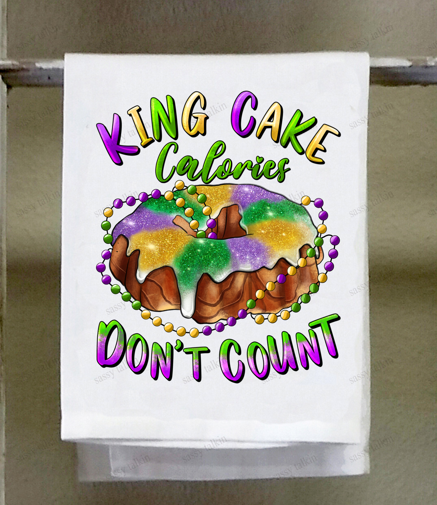 Mardi Gras Dish Towel, King Cake Calories Don't count