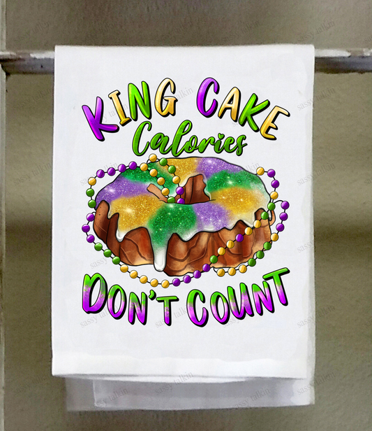 Mardi Gras Dish Towel, King Cake Calories Don't count