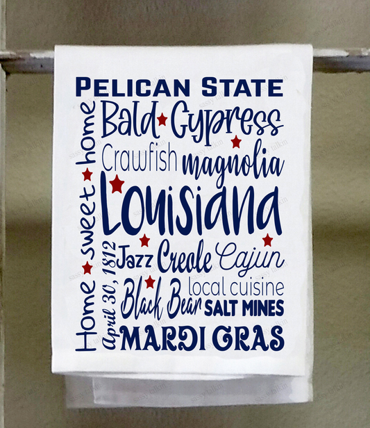 State Dish Towel, Red White Blue, state official symbols, Louisiana