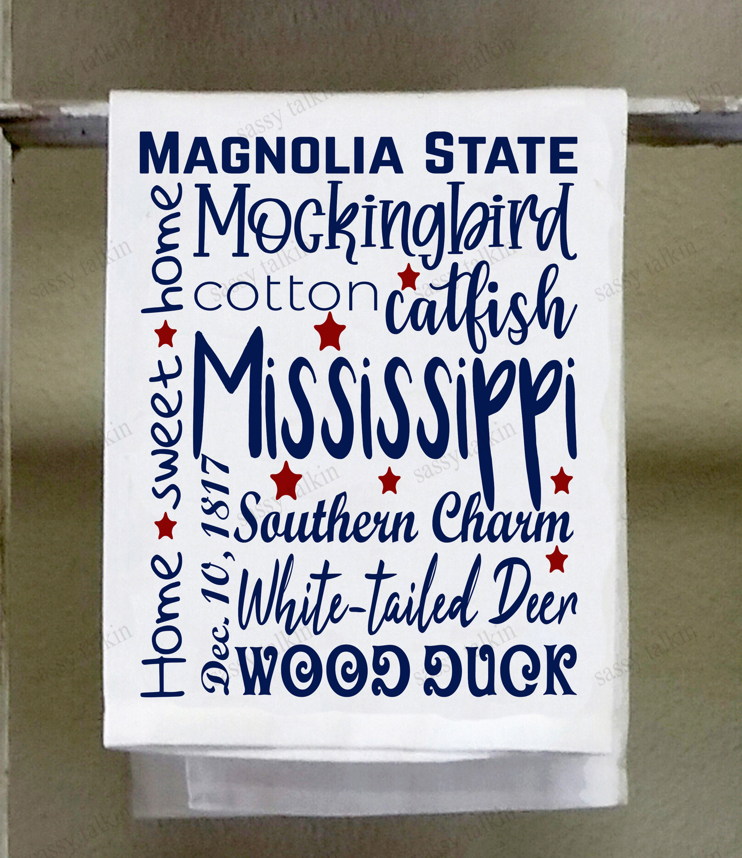 State Dish Towel, Red White Blue, state official symbols, Mississippi