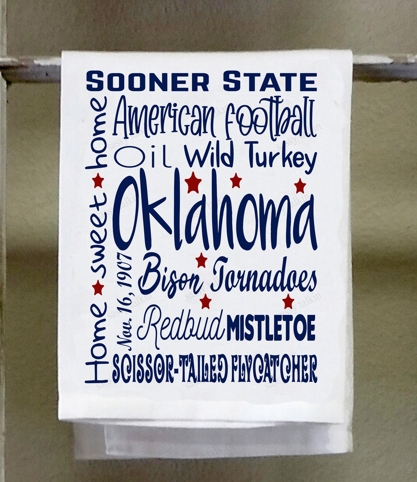 State Dish Towel, Red White Blue, state official symbols, Oklahoma