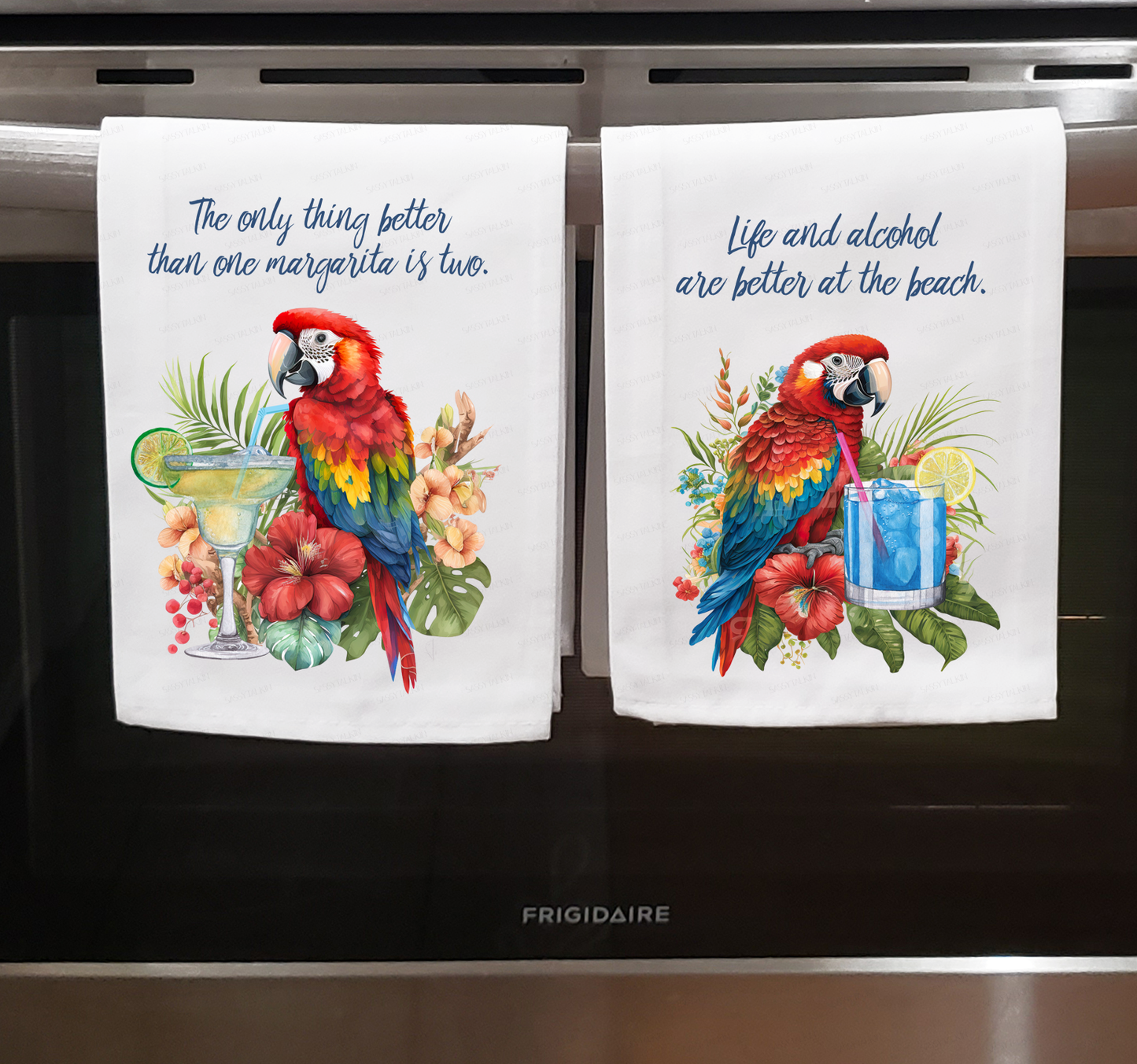 Alcohol, Dish Towel, Parrots with cocktails