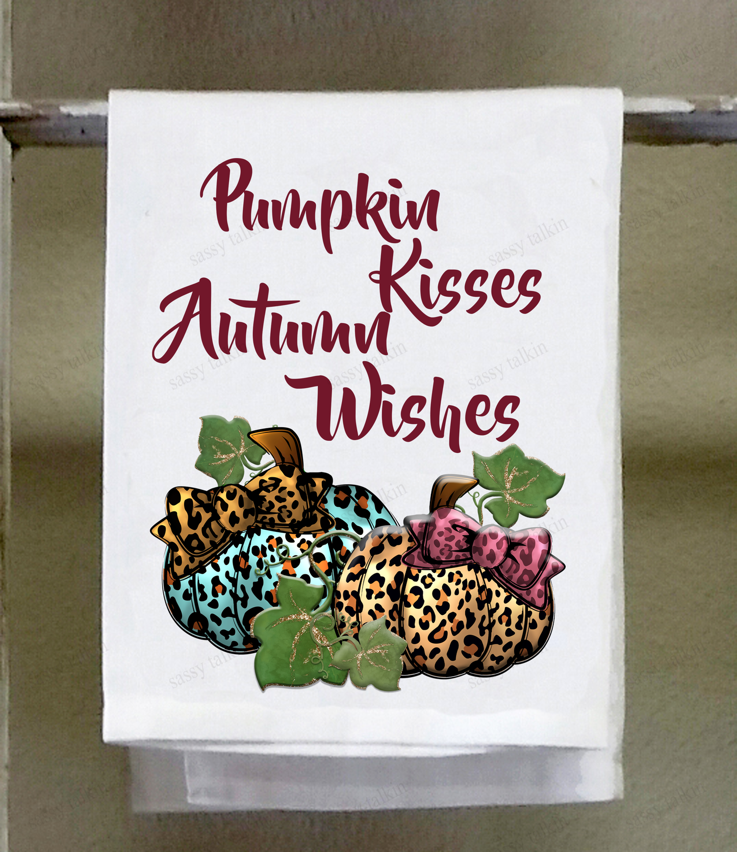 Fall Dish Towel, Pumpkin kisses Harvest Wishes