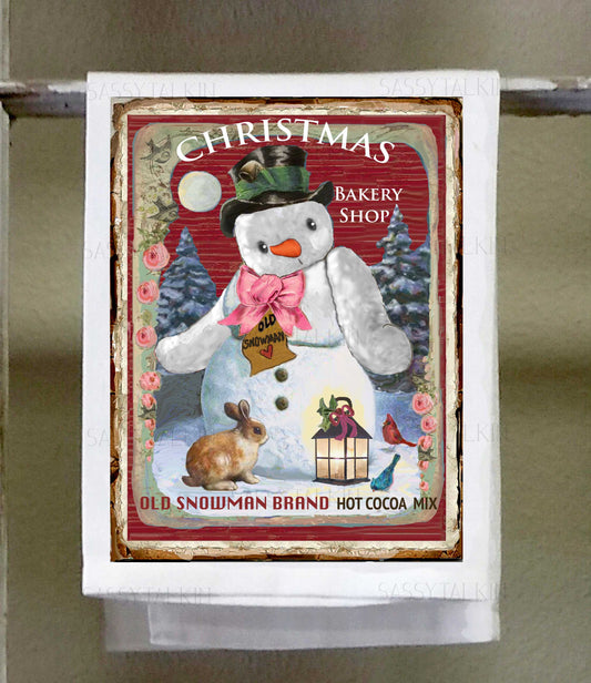 Christmas, Dish towel , Snowman , red vintage
