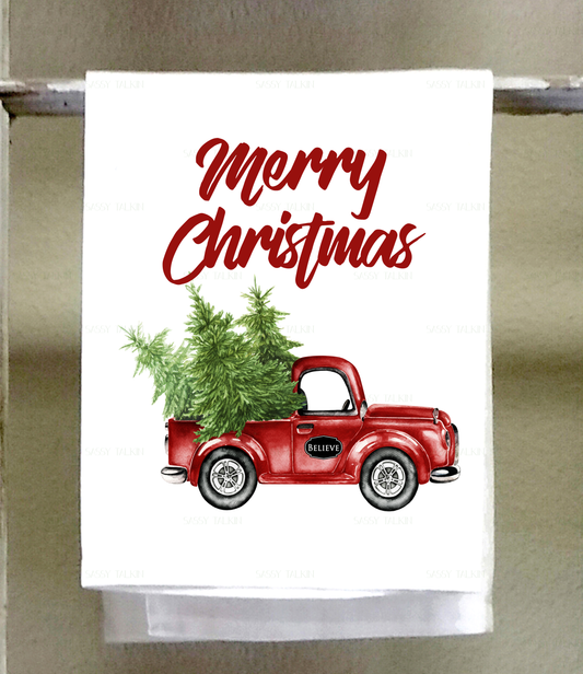 Christmas, Dish Towel, Red Truck, Merry Christmas