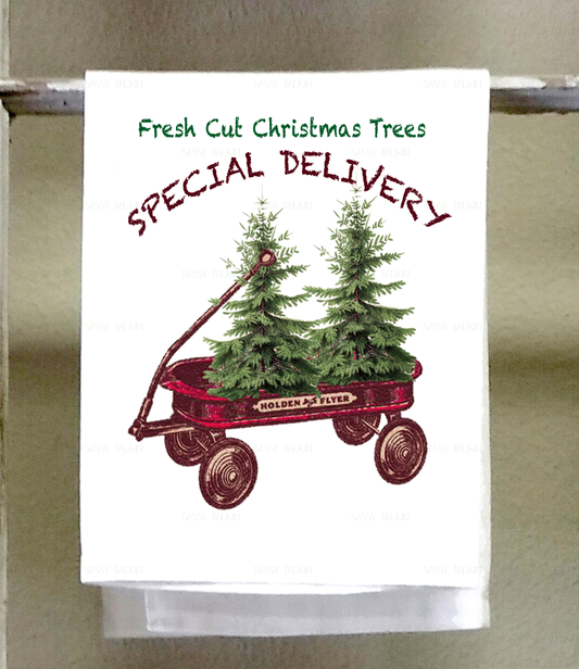 Christmas, Red wagon with Christmas Tree