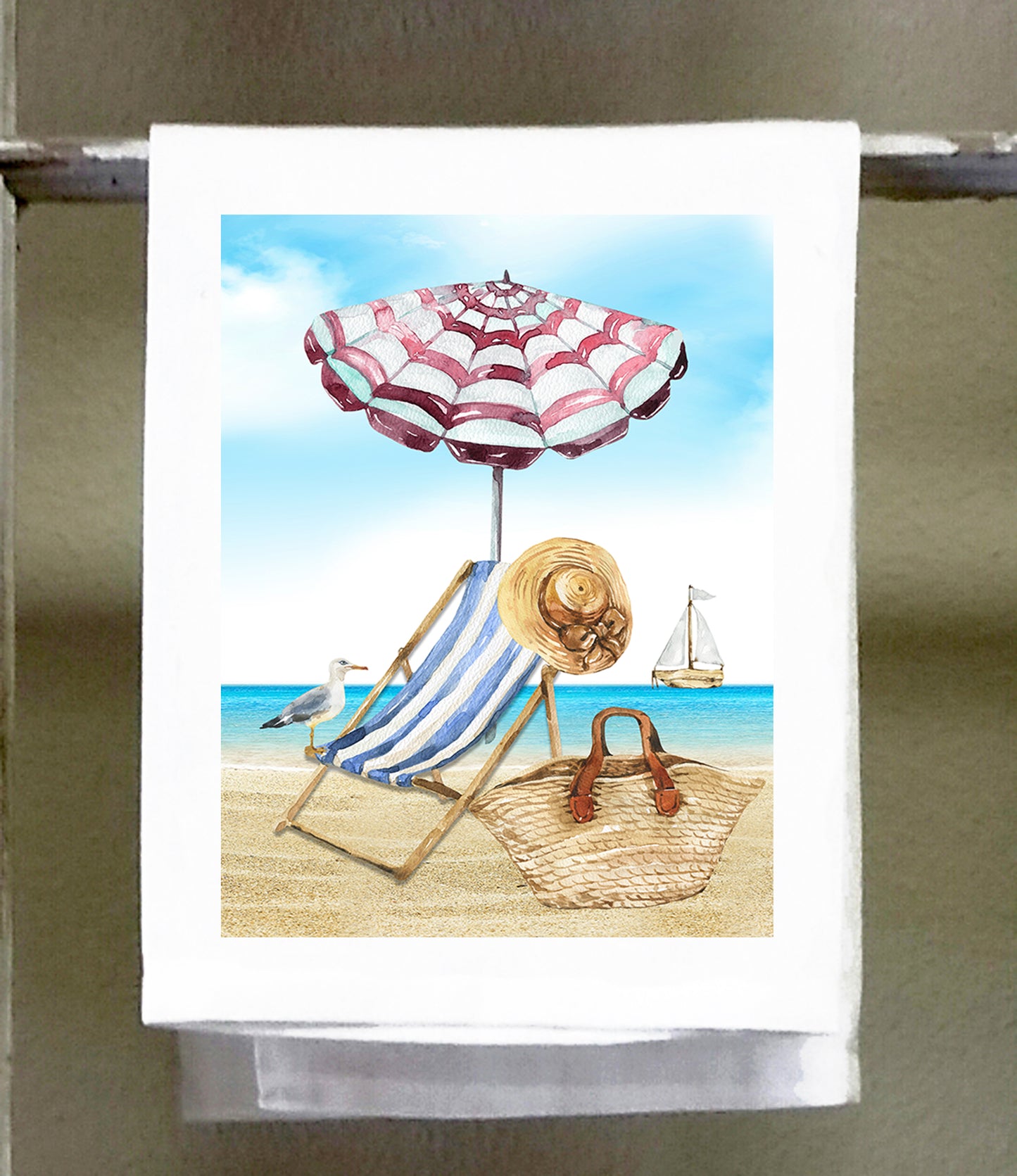 Beach, Dish Towel, Beach Fence and Chair and Umbrella