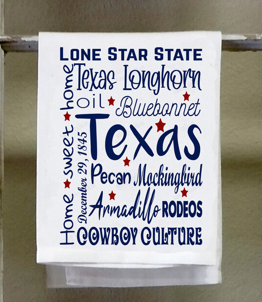 State Dish Towel, Red White Blue, state official symbols, Texas